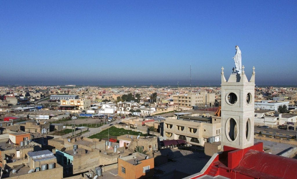 view of the city of Qaraqosh from atop a church.