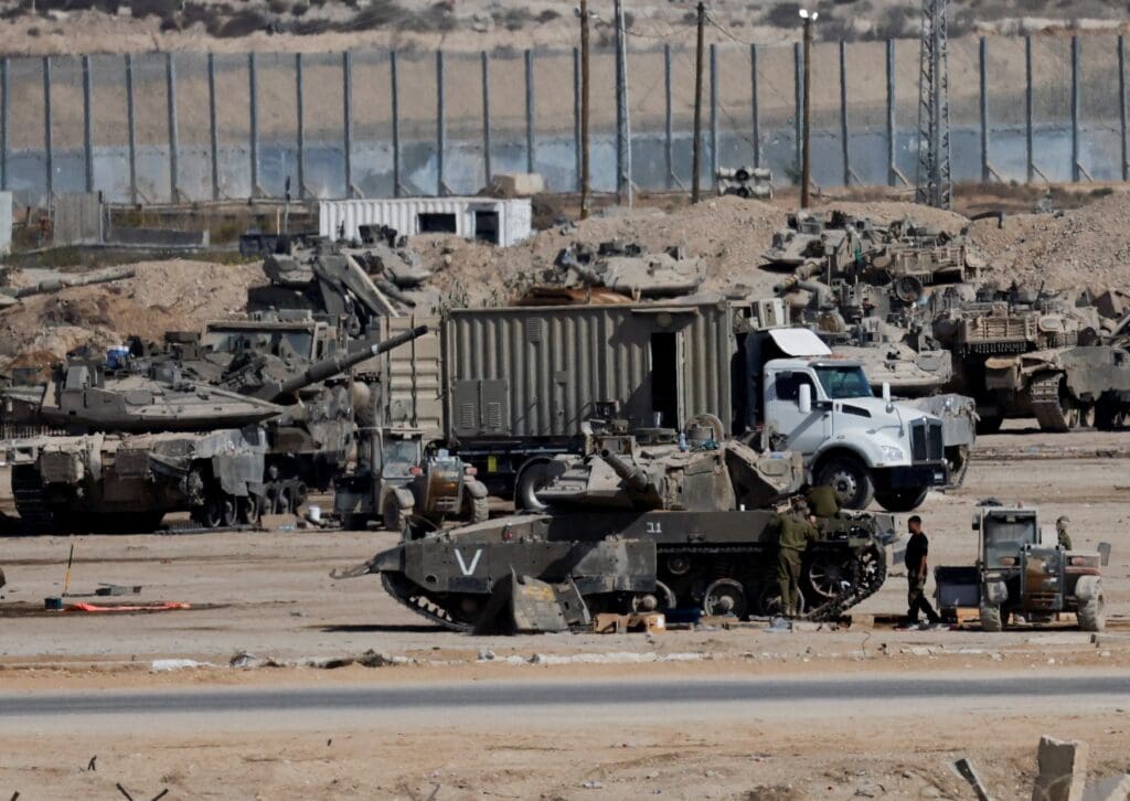 Tanks and truck near destruction on Gaza.