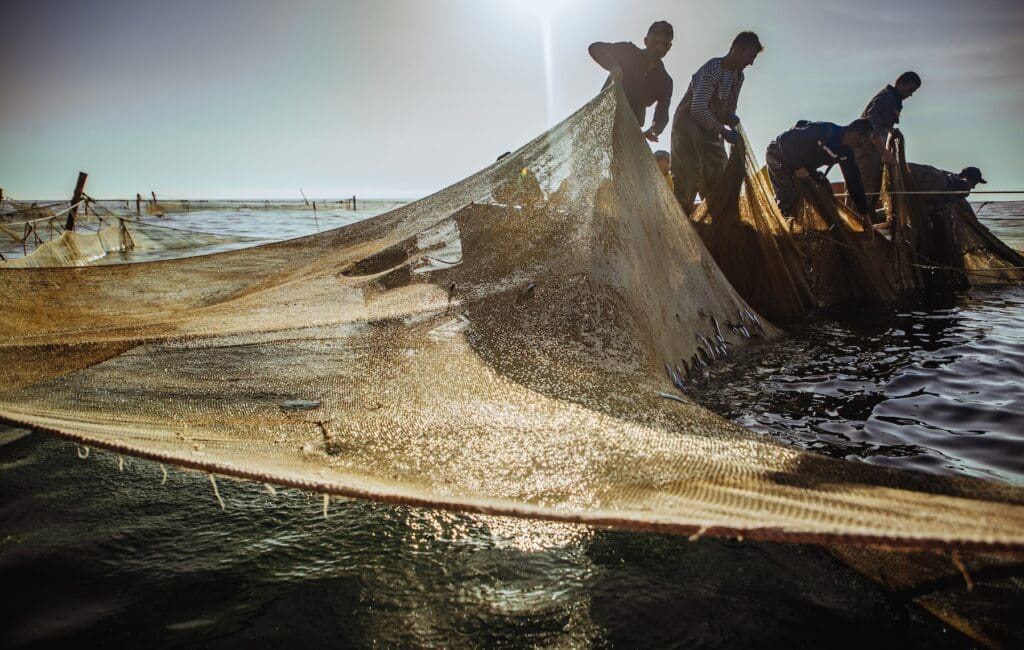 Fishermen during an early morning fishing trip on the Black Sea.